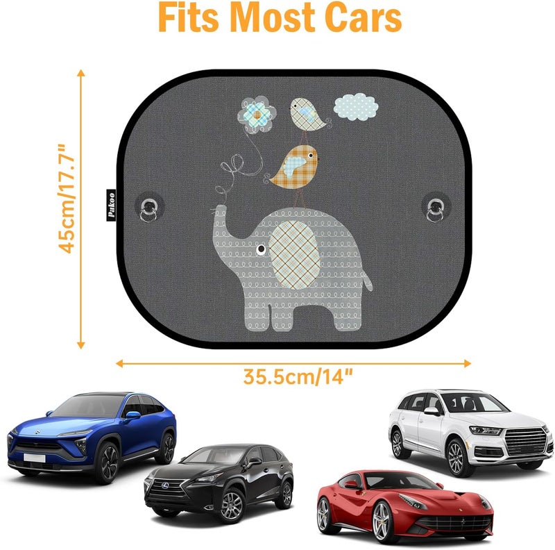 Pakoo Car Sun Shades for Baby, 2 Pack Mesh Window Shade Baby Kids Pet with Cute Animal Motifs, Side Window Screens for SUV, 17"x14" Universal Car Sun Shades with Suction Cups - Image 2